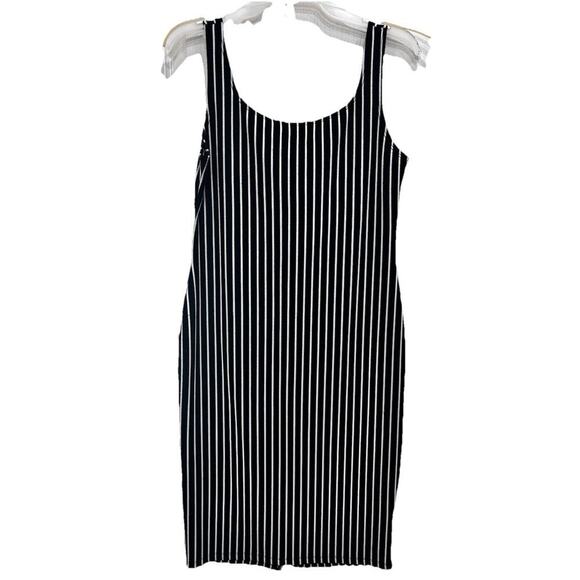 Popular Basics Dress Size Large Black And White Stripes Bodycon Dress Y2K - Picture 2 of 8